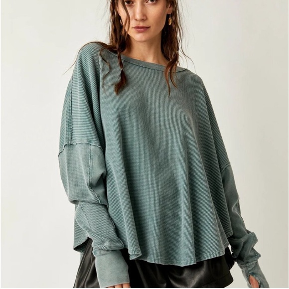 NWT Free People thermal tee silver pine XS/S - Picture 2 of 6